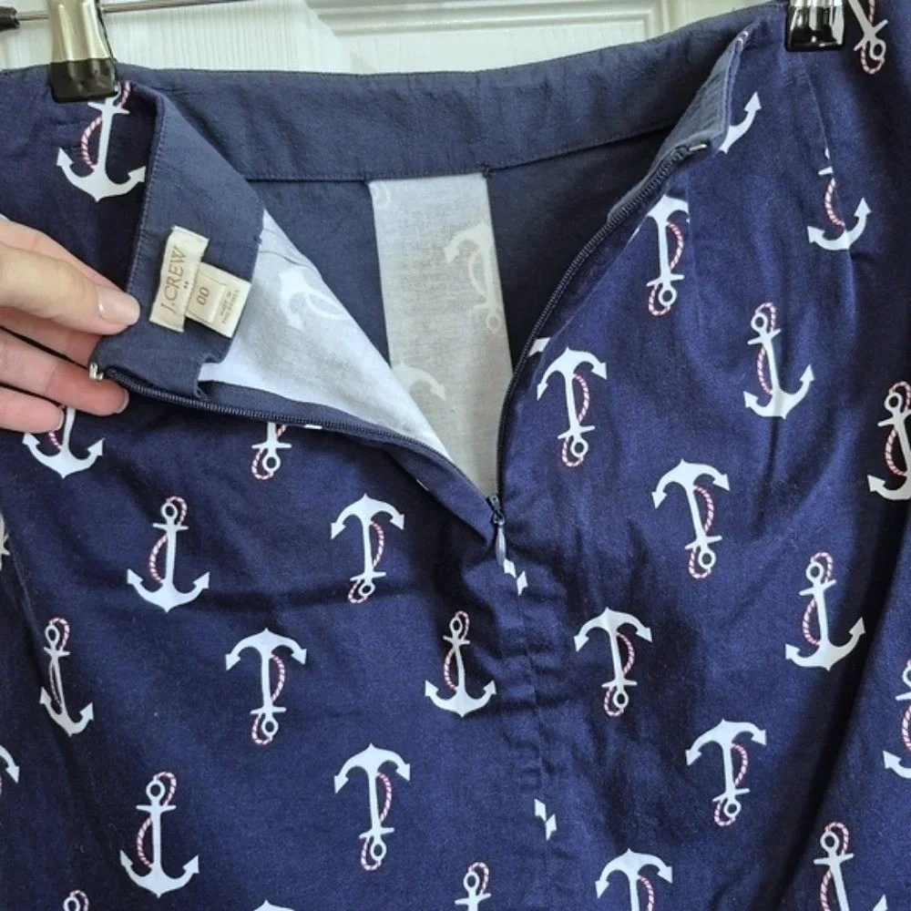 J. Crew Navy Blue White Anchor Print Mini Skirt With Pockets‎ Womens 00